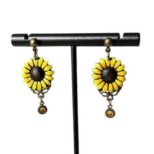 Beautiful Sunflower Yellow Earrings with small amber gem